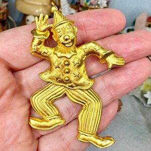 Vintage JJ Jonette Gold Dancing Articulated Clown Brooch